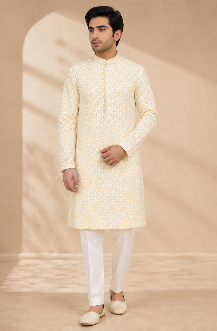 Chikan Yellow Kurta Set - KM48165-1002D