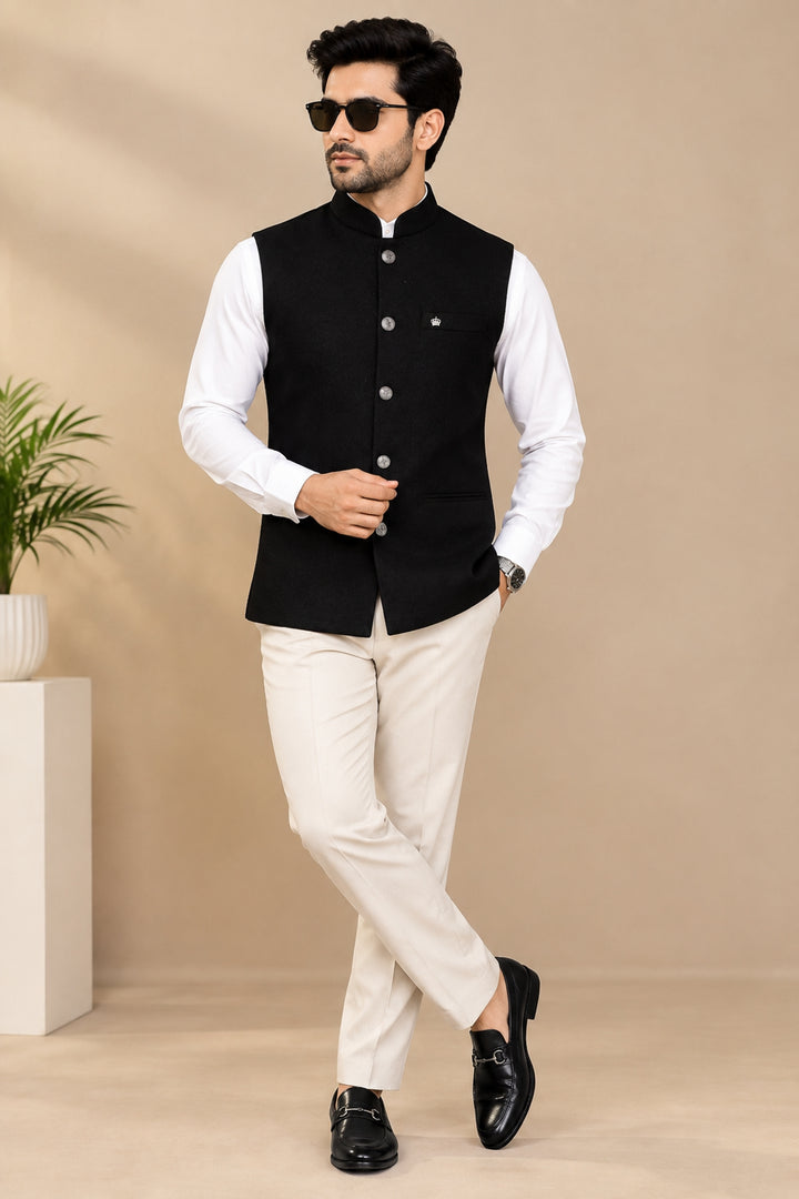 Solid Black Nehru Jacket - B47687-5