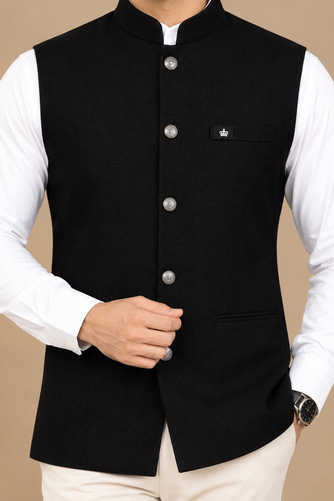 Solid Black Nehru Jacket - B47687-5