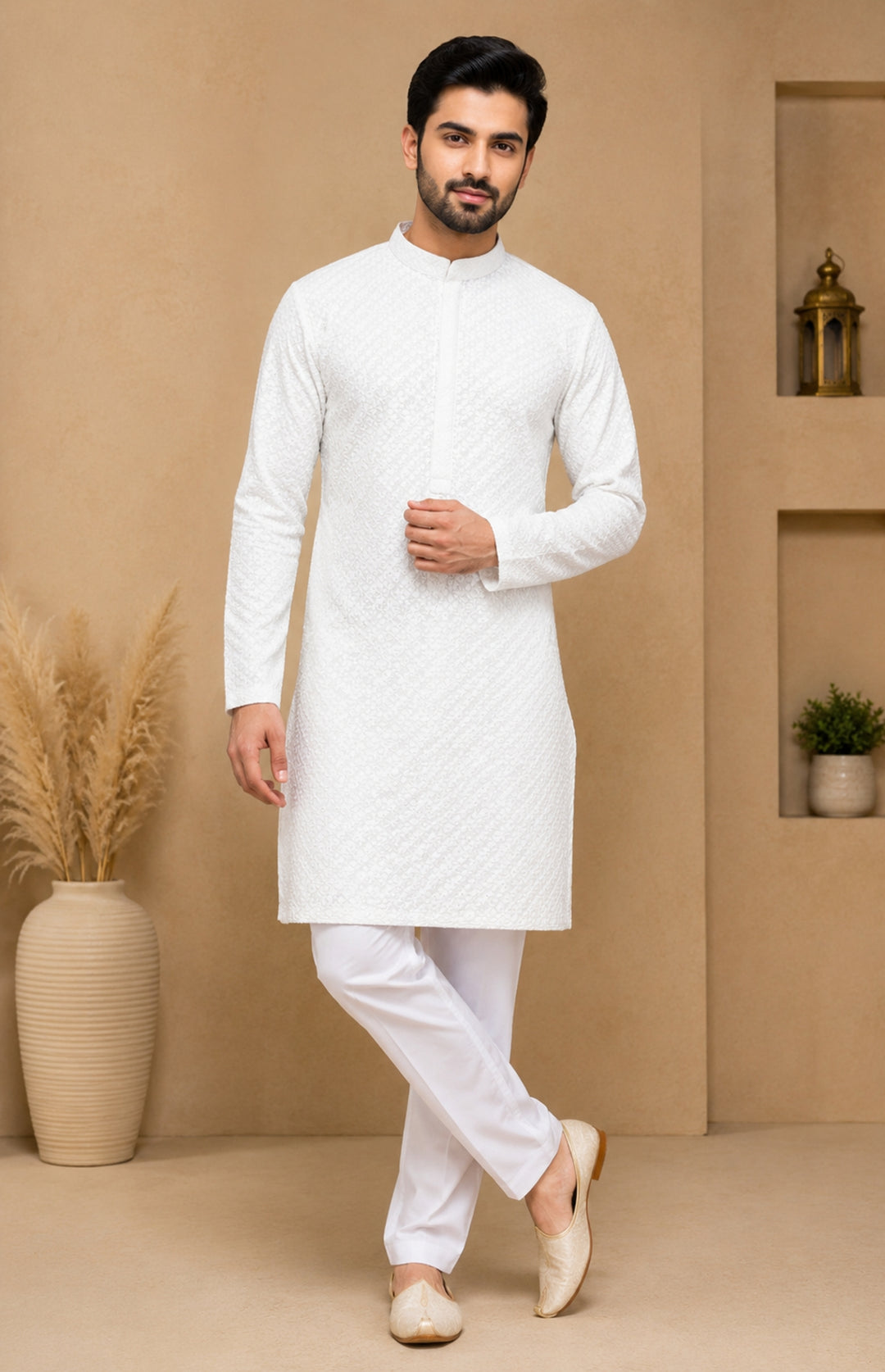 Chikan Off White Kurta Set - KM48165-1002C