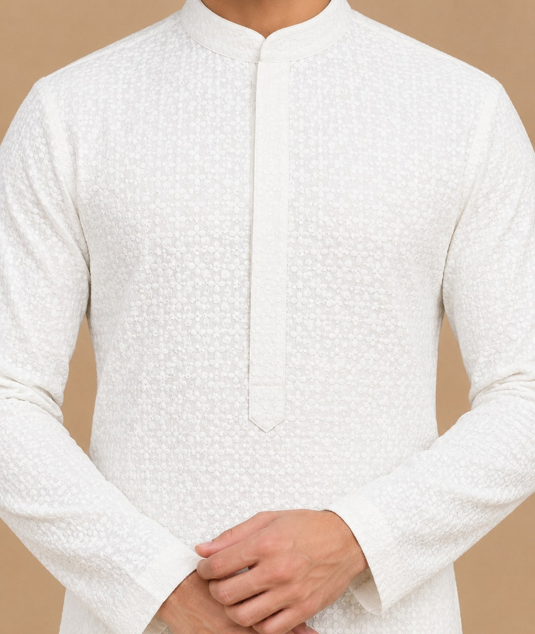 Chikan White Kurta Set - KM48165-1002F