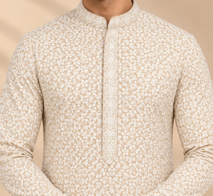 Chikan Beige Kurta Set - KM48165-1002B
