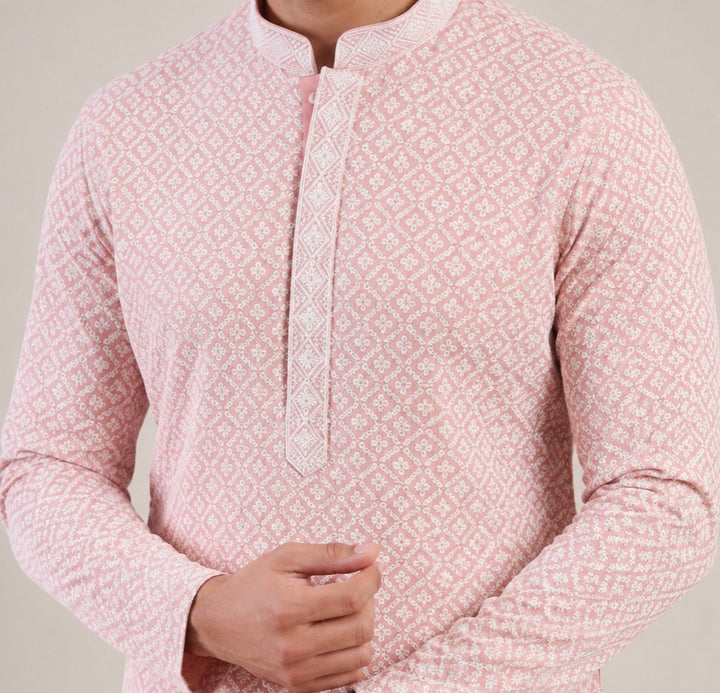 Chikan Peach Kurta Set - KM48165-1002E