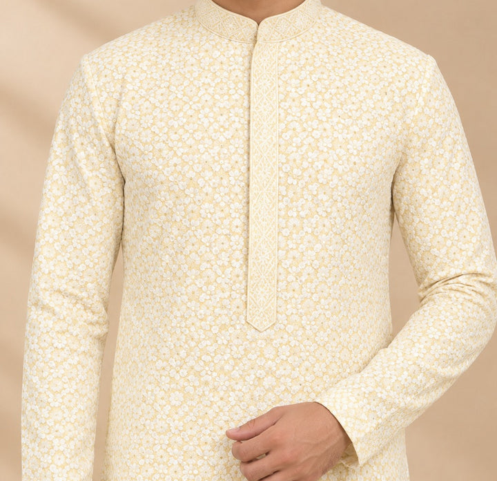 Chikan Yellow Kurta Set - KM48165-1002D