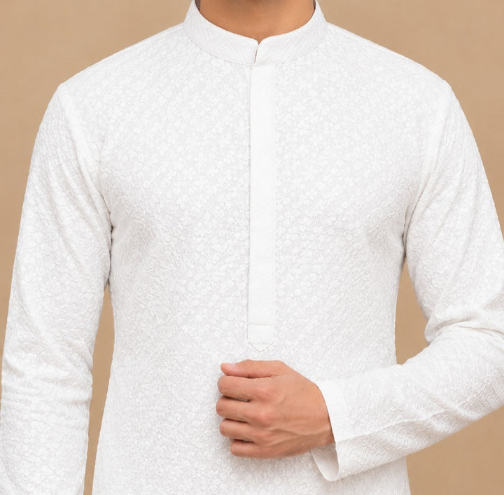 Chikan Off White Kurta Set - KM48165-1002C