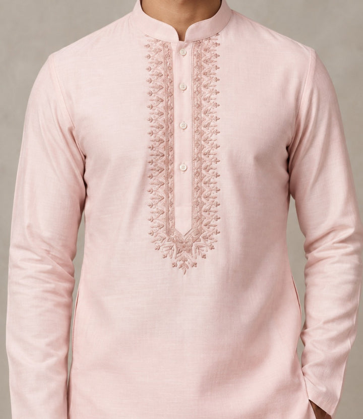 Embroidered Peach Kurta Set - K47939-101