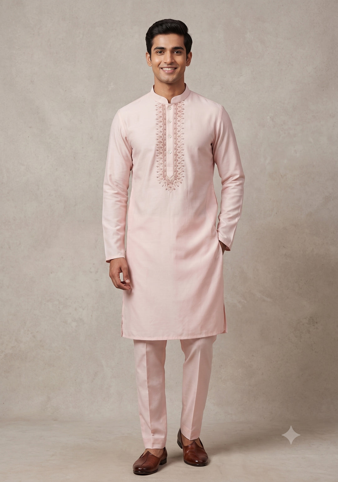 Embroidered Peach Kurta Set - K47939-101