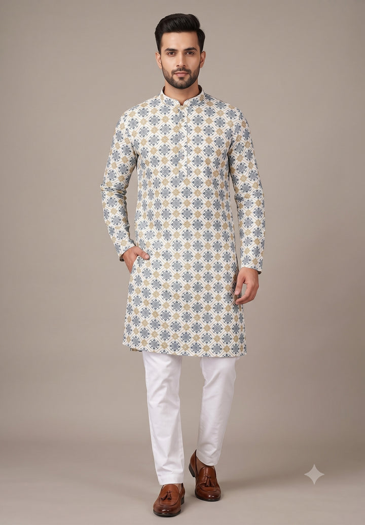 Geometric Cream Kurta Set - KM48145-6