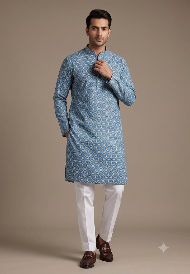 Ethnic Motifs Blue Kurta Set - KM48145-2