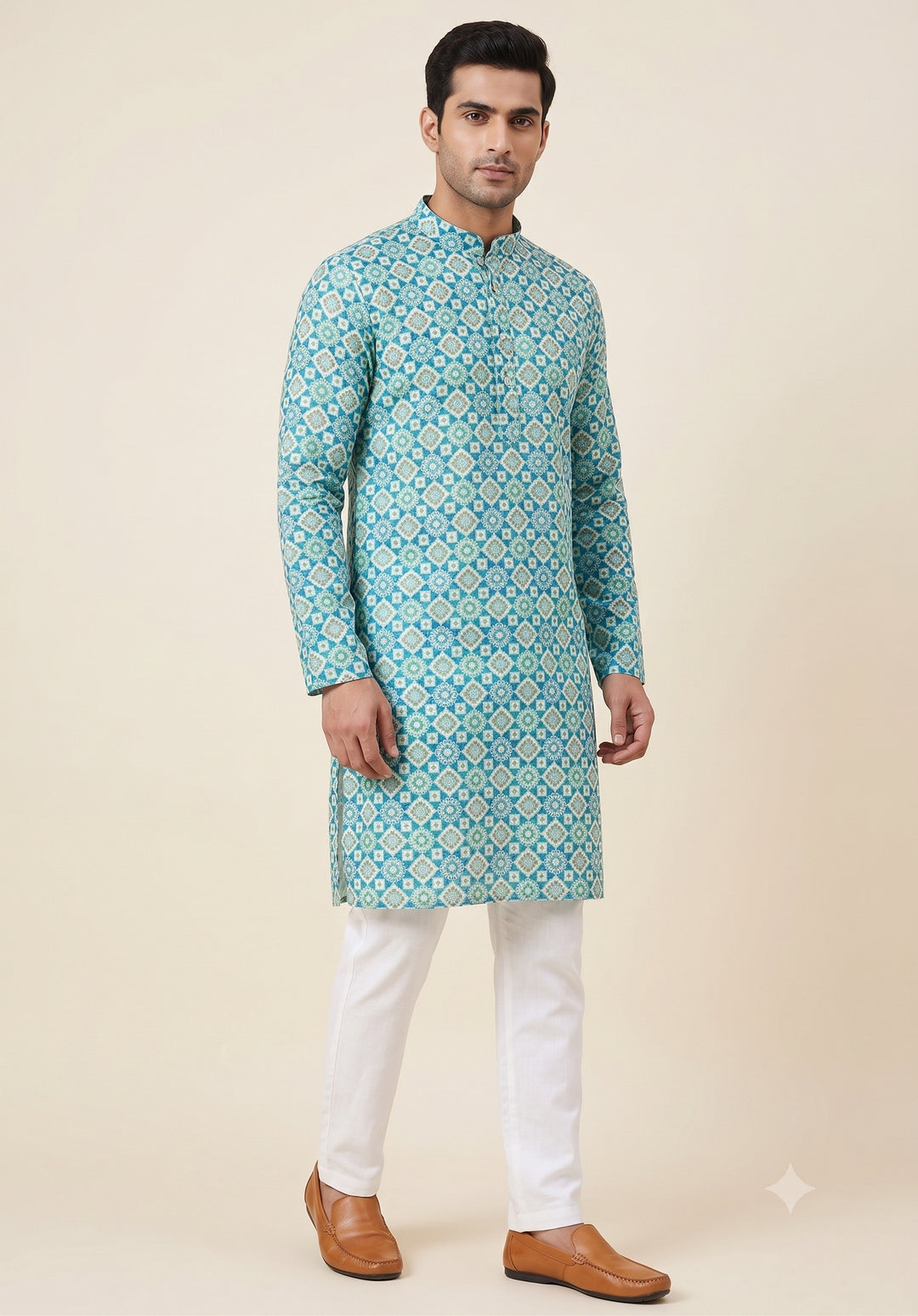 Geometric Blue Kurta Set - KM48145-4