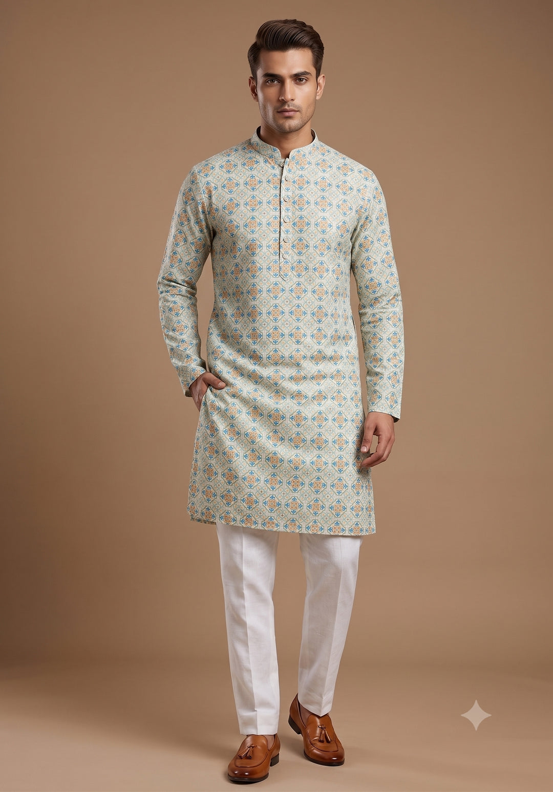 Geometric Green Kurta Set - KM48145-1