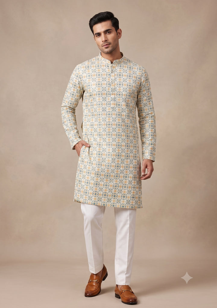 Geometric Cream Kurta Set - KM48145-3
