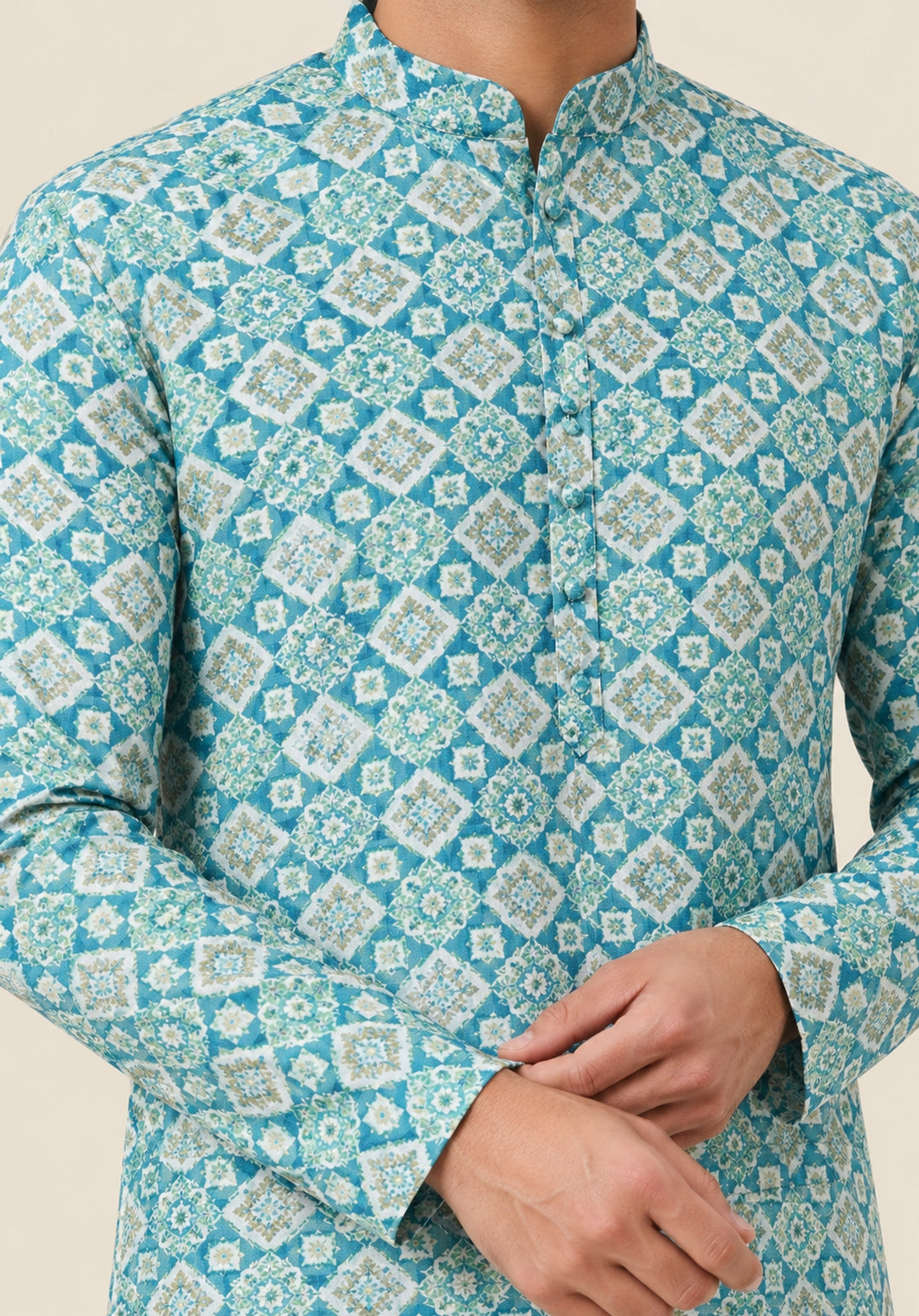 Geometric Blue Kurta Set - KM48145-4