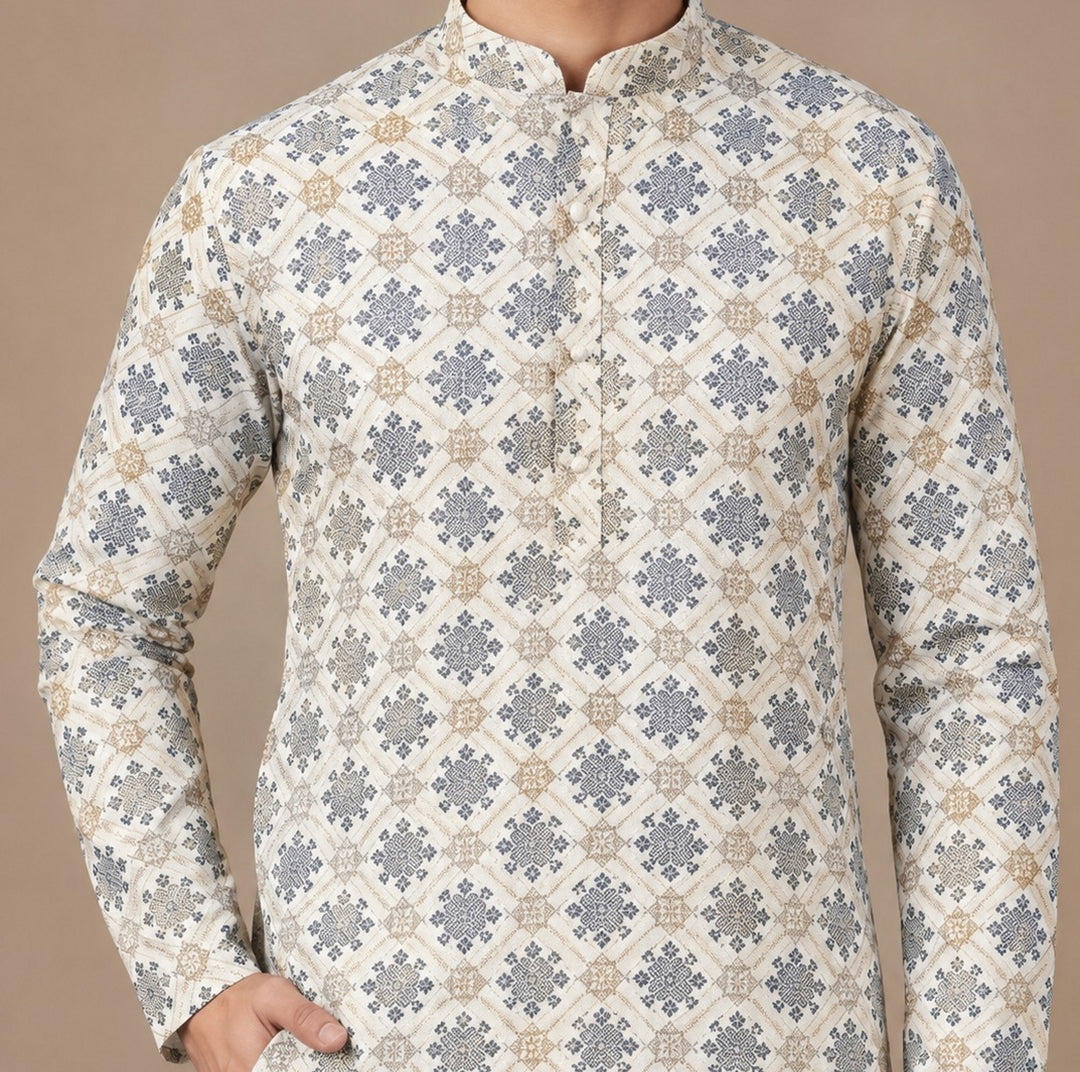 Geometric Cream Kurta Set - KM48145-6
