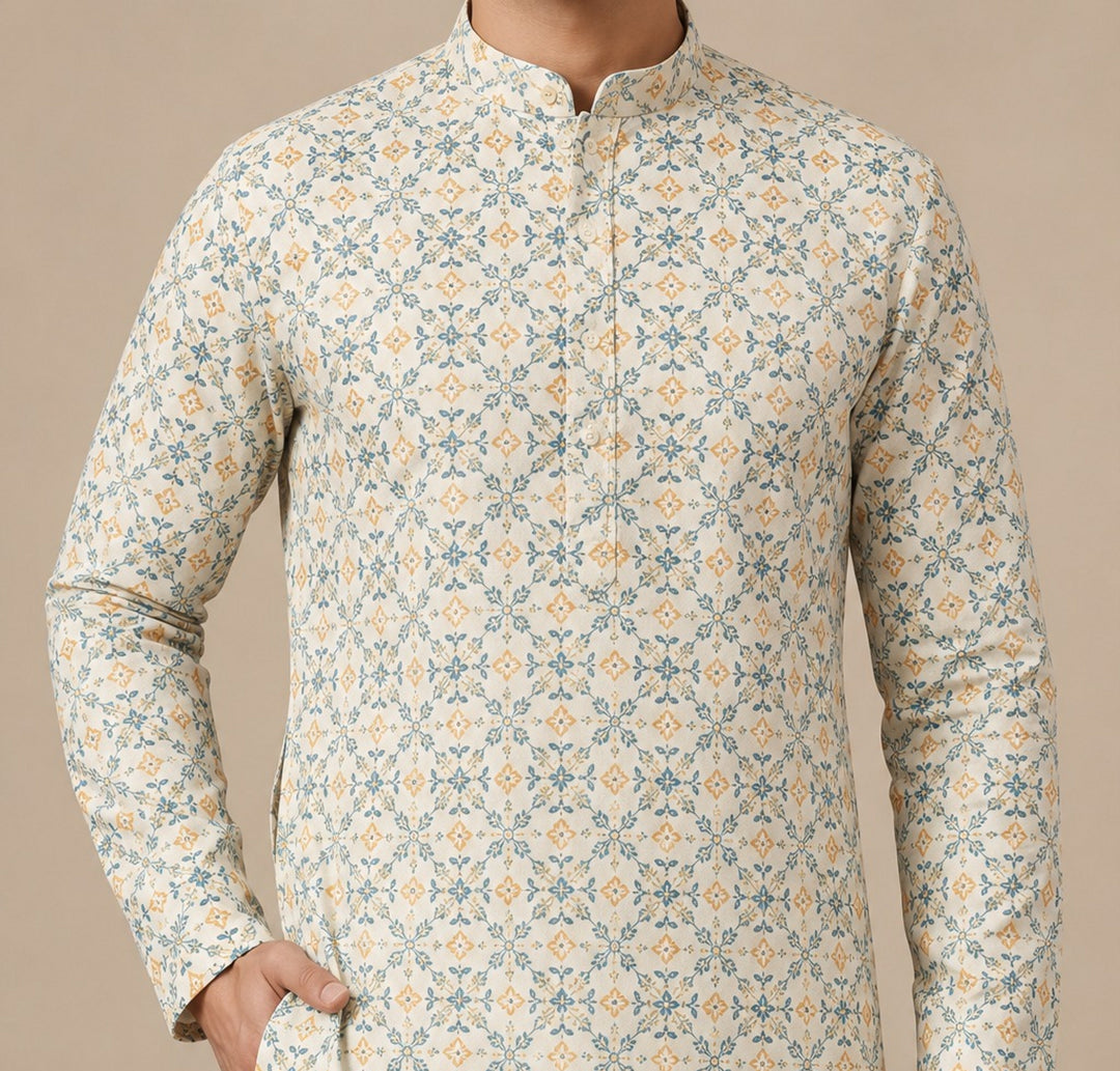 Geometric Cream Kurta Set - KM48145-3