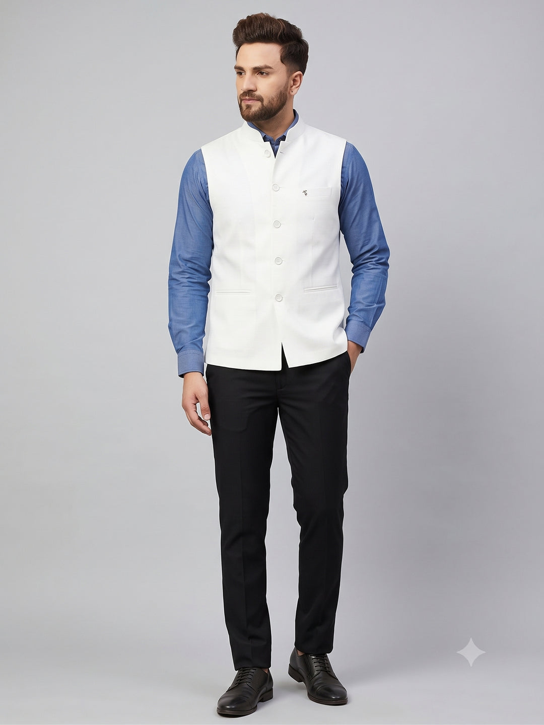 Solid Off White Nehru Jacket - B47340-5
