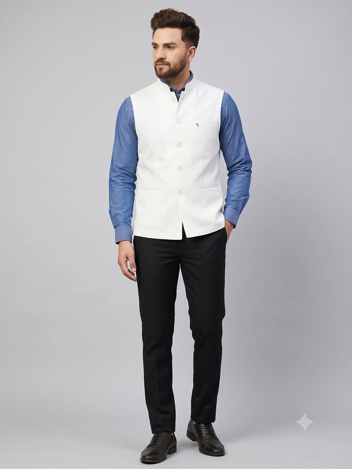 Solid Off White Nehru Jacket - B47340-5