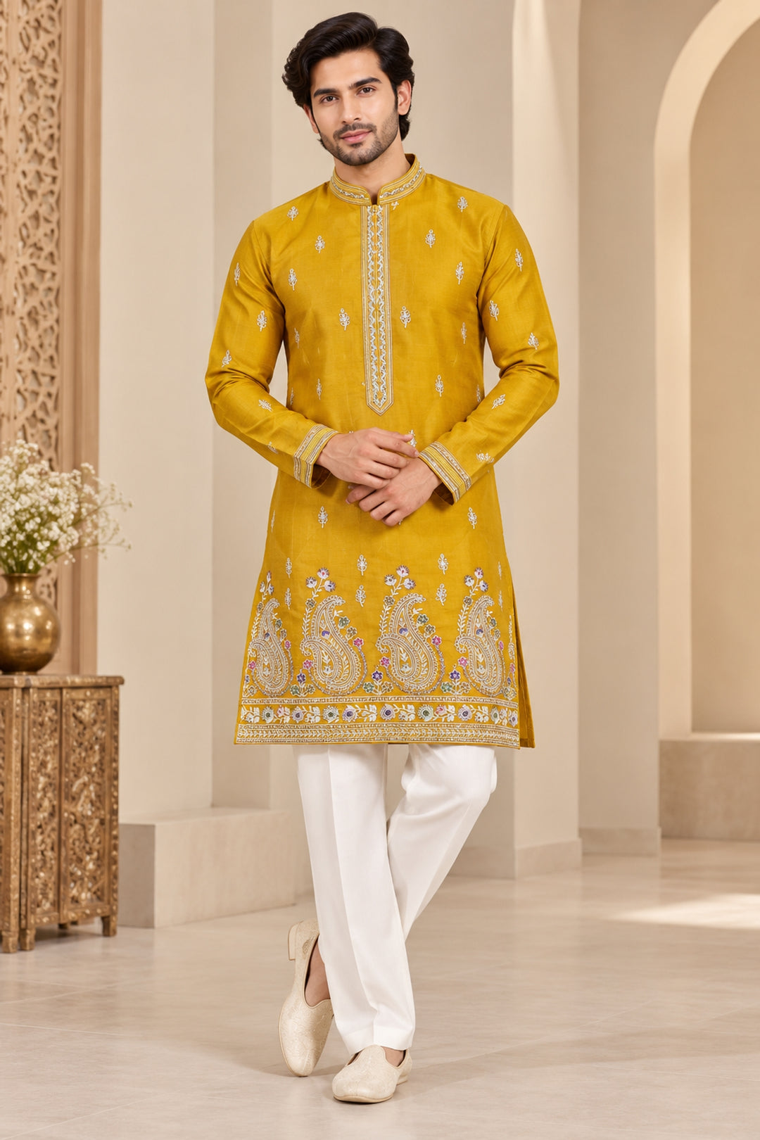 Floral Yellow Kurta Set - K47929-101B