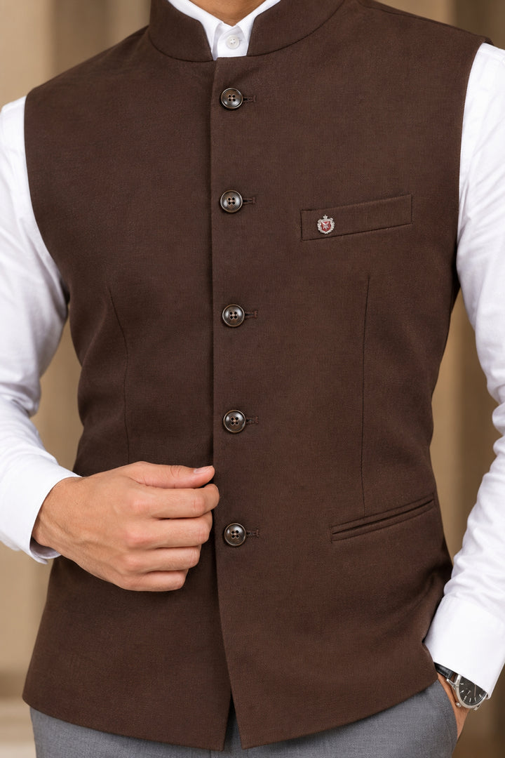 Solid Brown Nehru Jacket - B36771-13