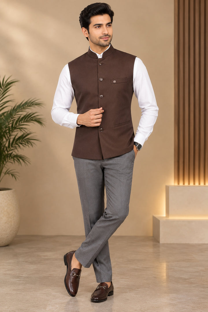 Solid Brown Nehru Jacket - B36771-13
