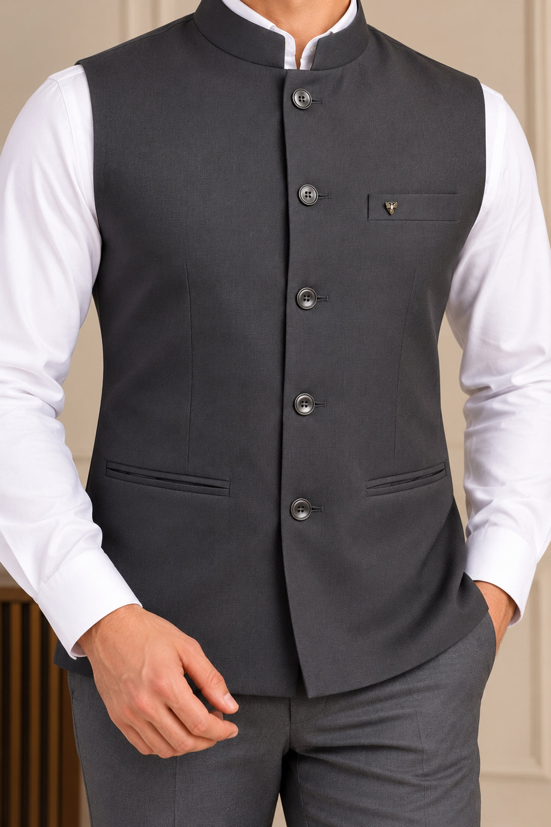 Solid Grey Nehru Jacket - B36771-14