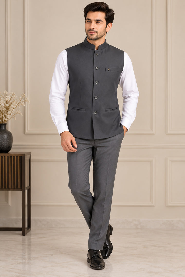 Solid Grey Nehru Jacket - B36771-14