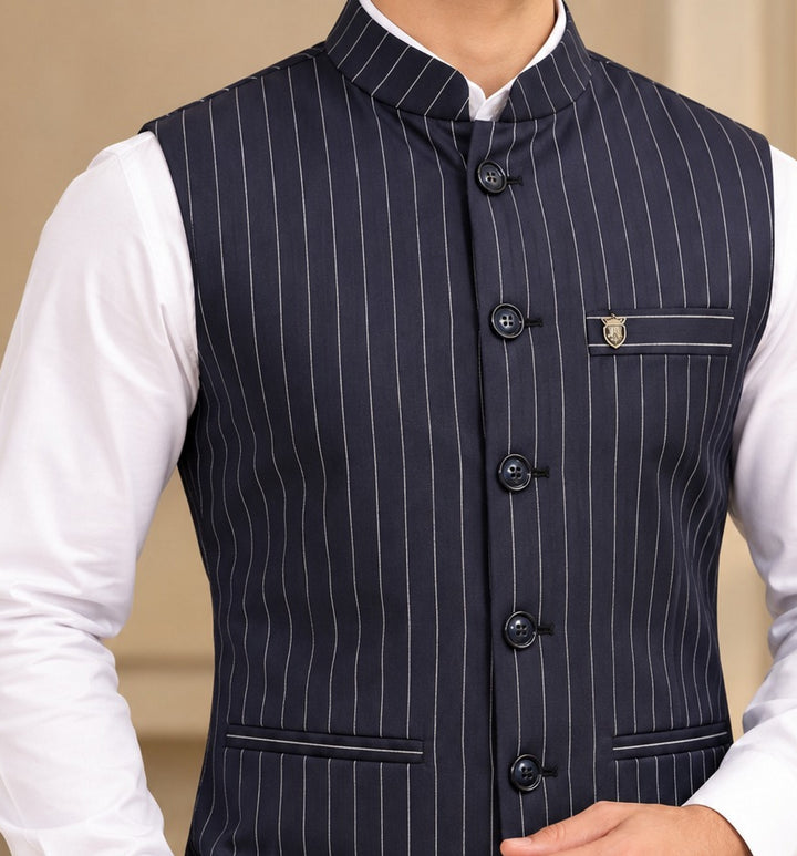 Striped Blue Nehru Jacket - B48115-7
