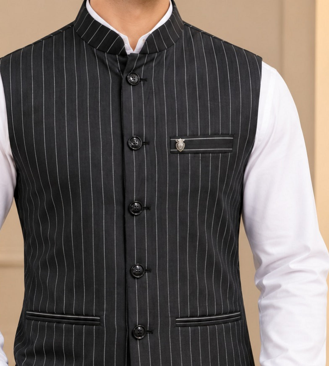 Striped Black Nehru Jacket - B48115-1