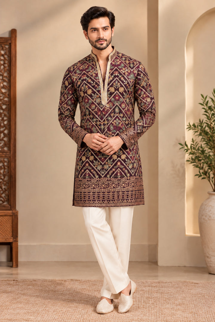 Sequence Wine Kurta Set - KT47959-622G