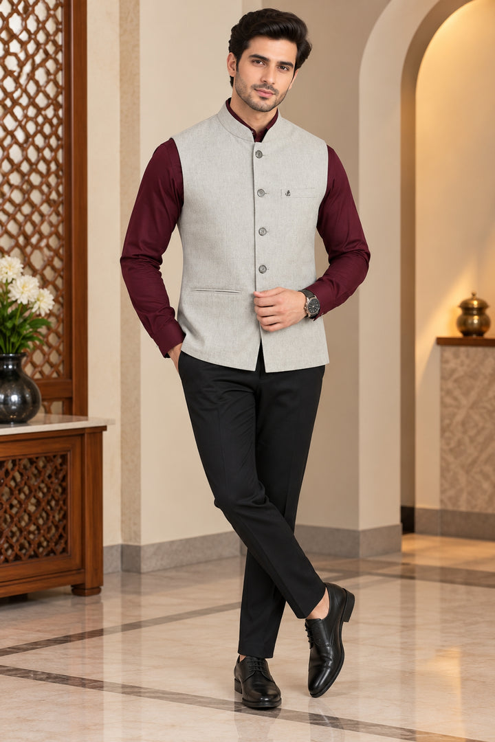 Solid Cream Nehru Jacket - B47340-2
