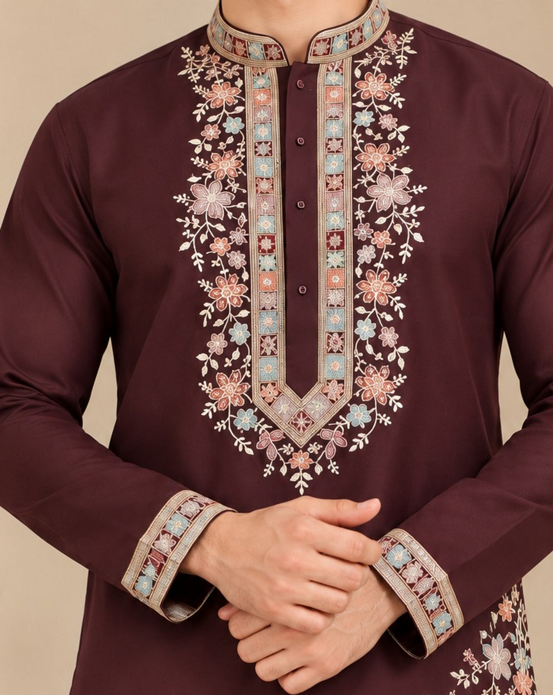 Floral Wine Kurta Set - K47932-102B