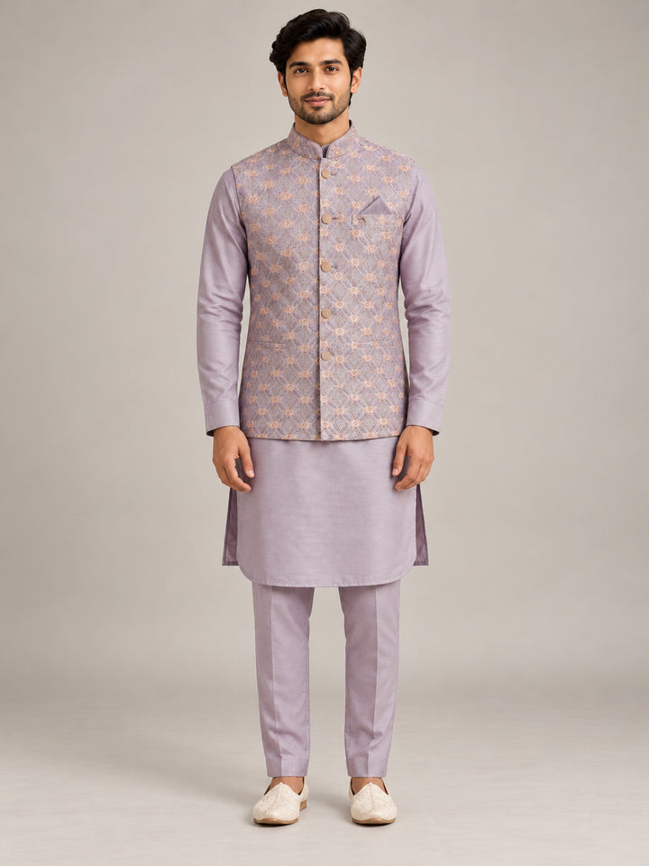 Geometric Purple Jacket Kurta Set - JM43737-9