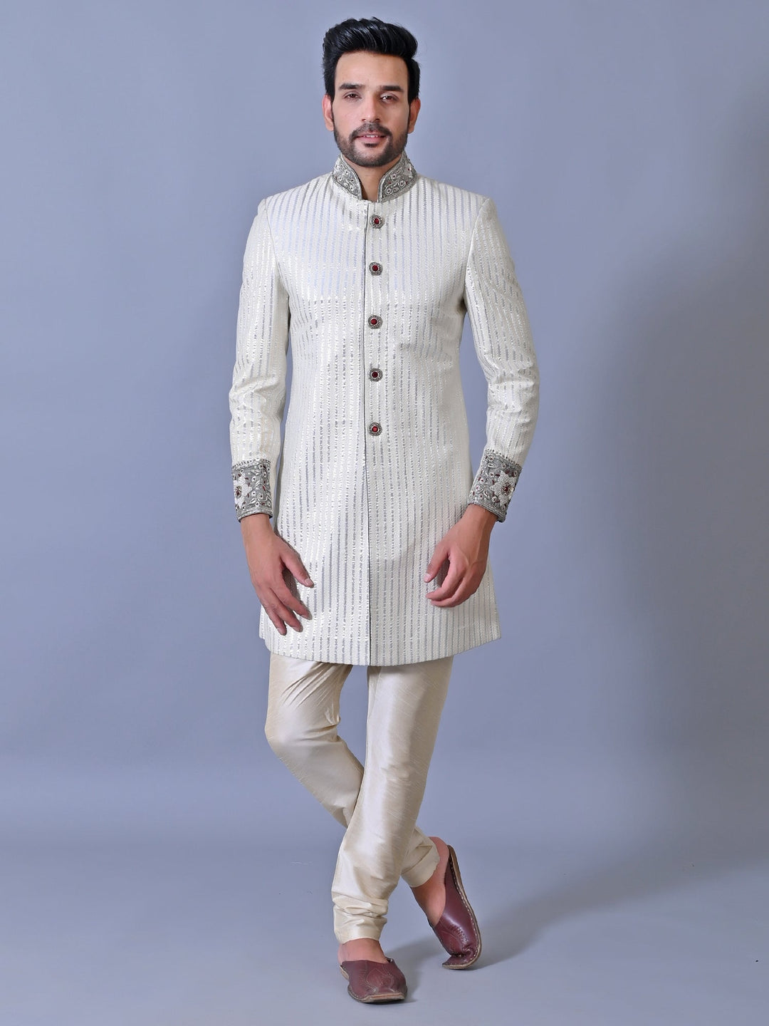 Striped Cream Sherwani