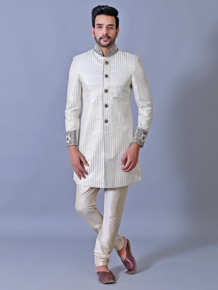 Striped Cream Sherwani