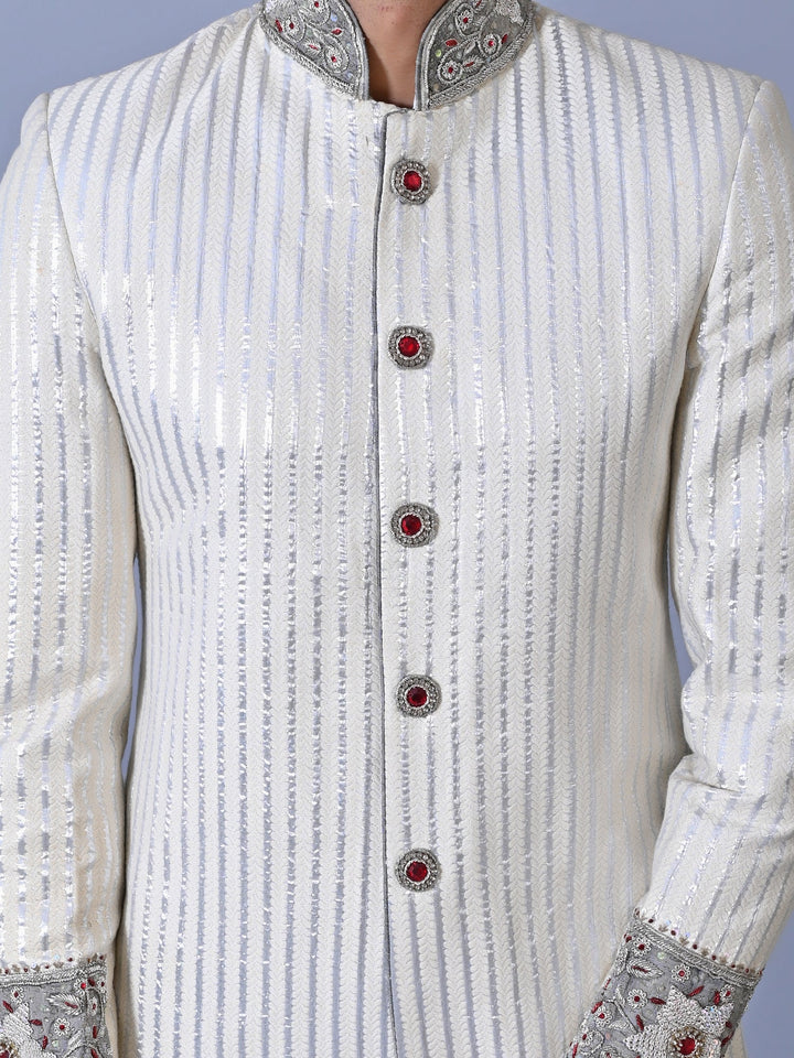 Striped Cream Sherwani