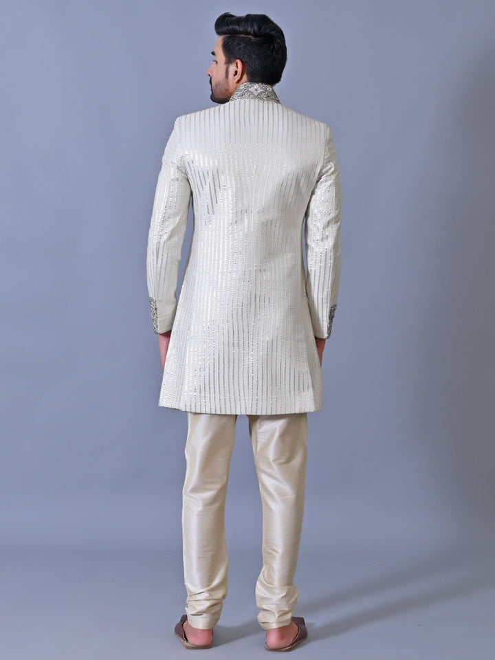 Striped Cream Sherwani