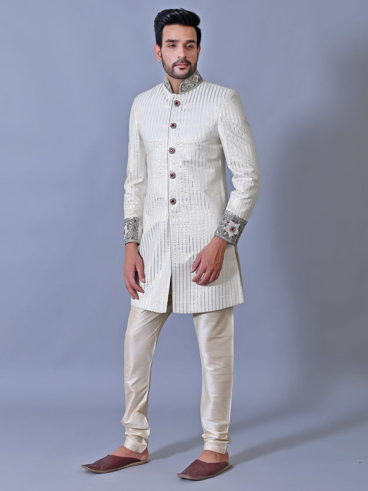 Striped Cream Sherwani