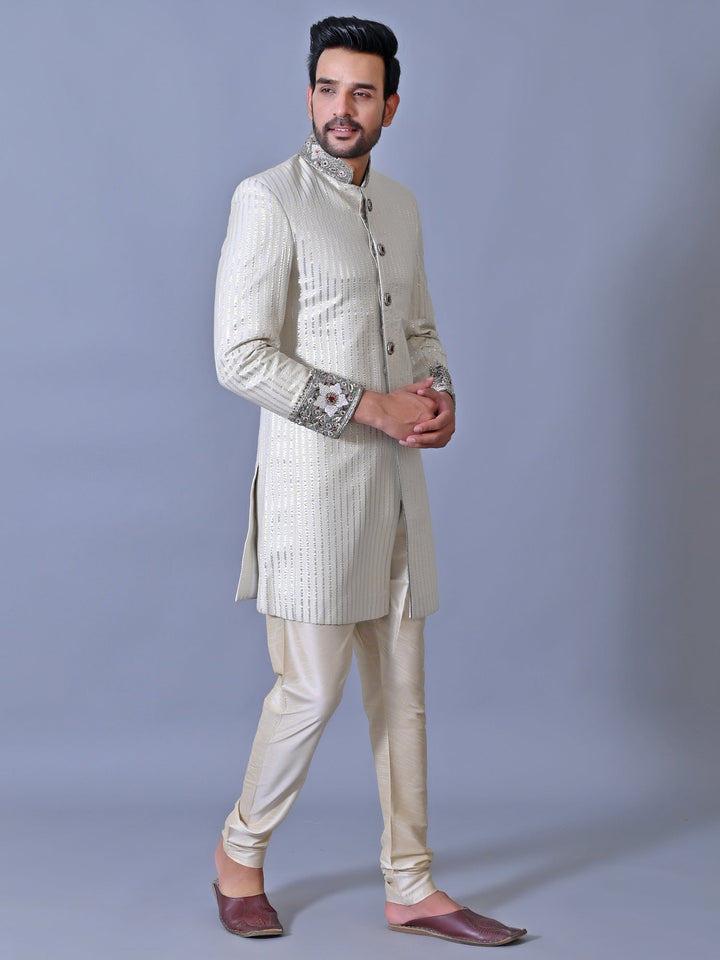 Striped Cream Sherwani