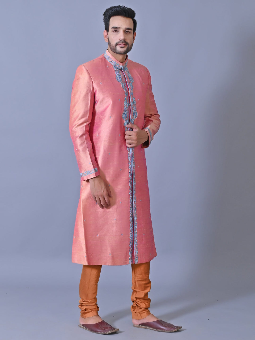 Ethnic Motifs Rose Gold Sherwani