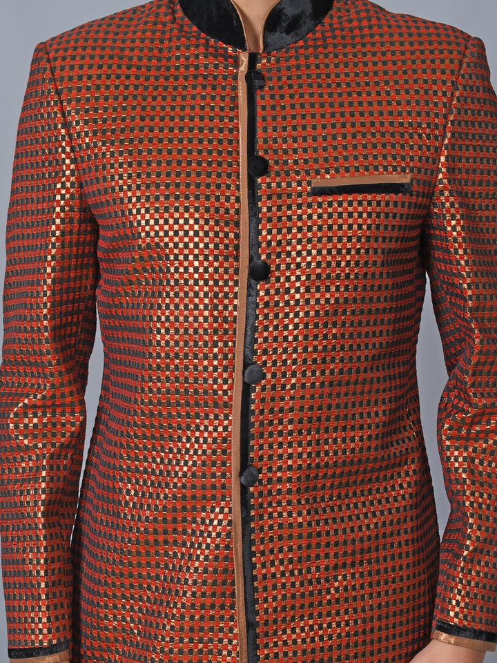 Woven Design Rust Sherwani