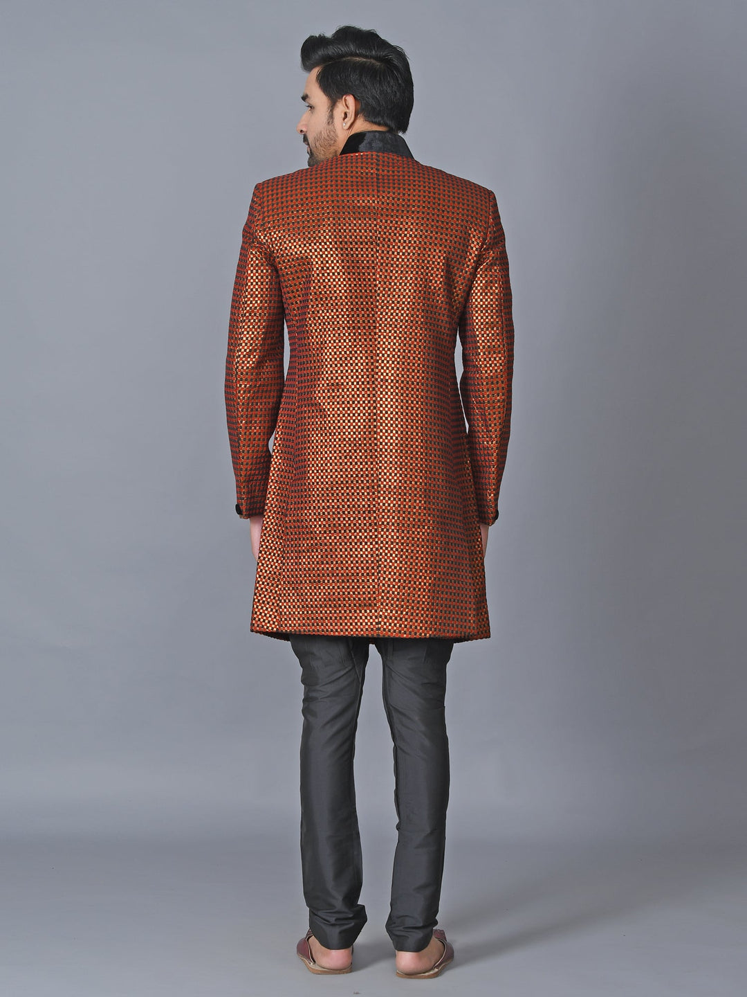 Woven Design Rust Sherwani