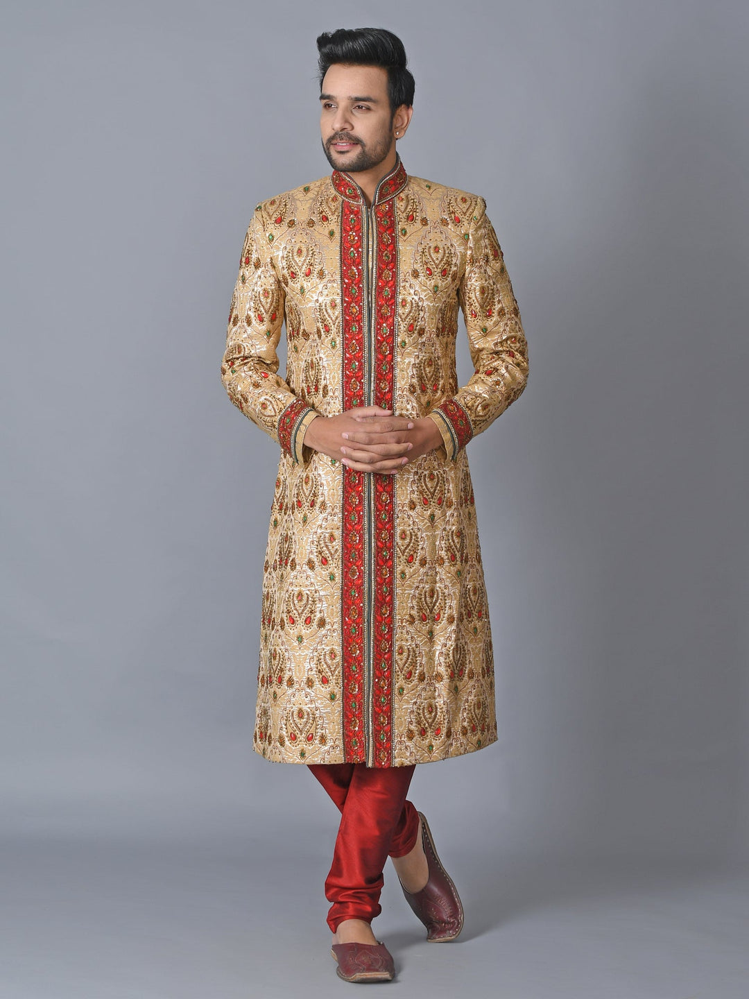 Ethnic Motifs Gold Sherwani