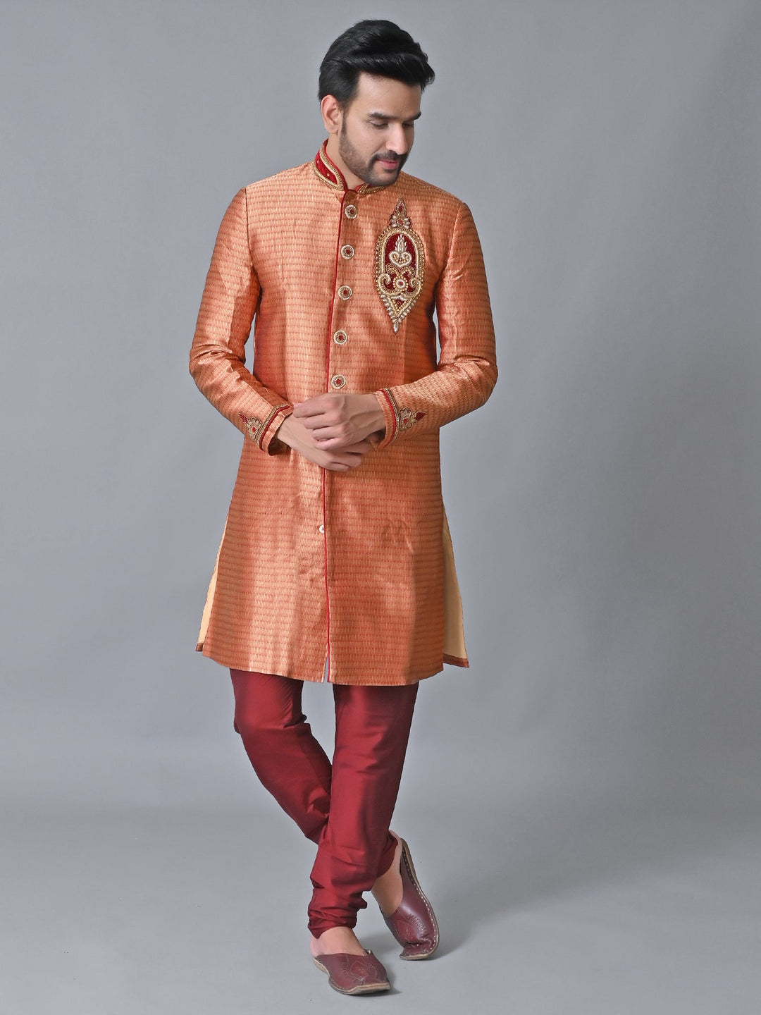 Ethnic Motifs Rust Sherwani