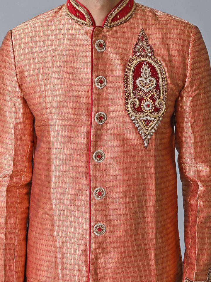 Ethnic Motifs Rust Sherwani