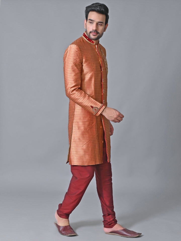 Ethnic Motifs Rust Sherwani