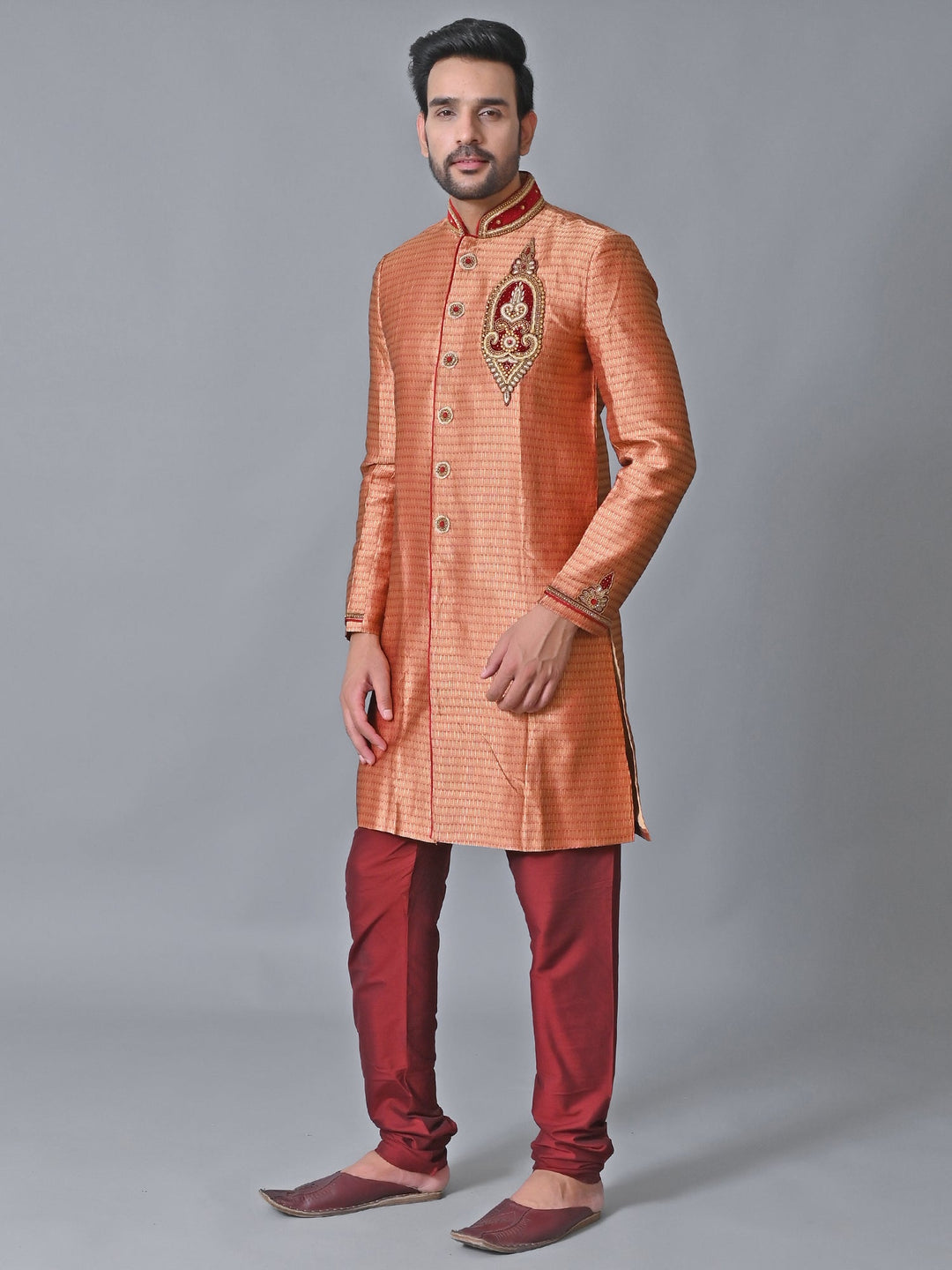 Ethnic Motifs Rust Sherwani