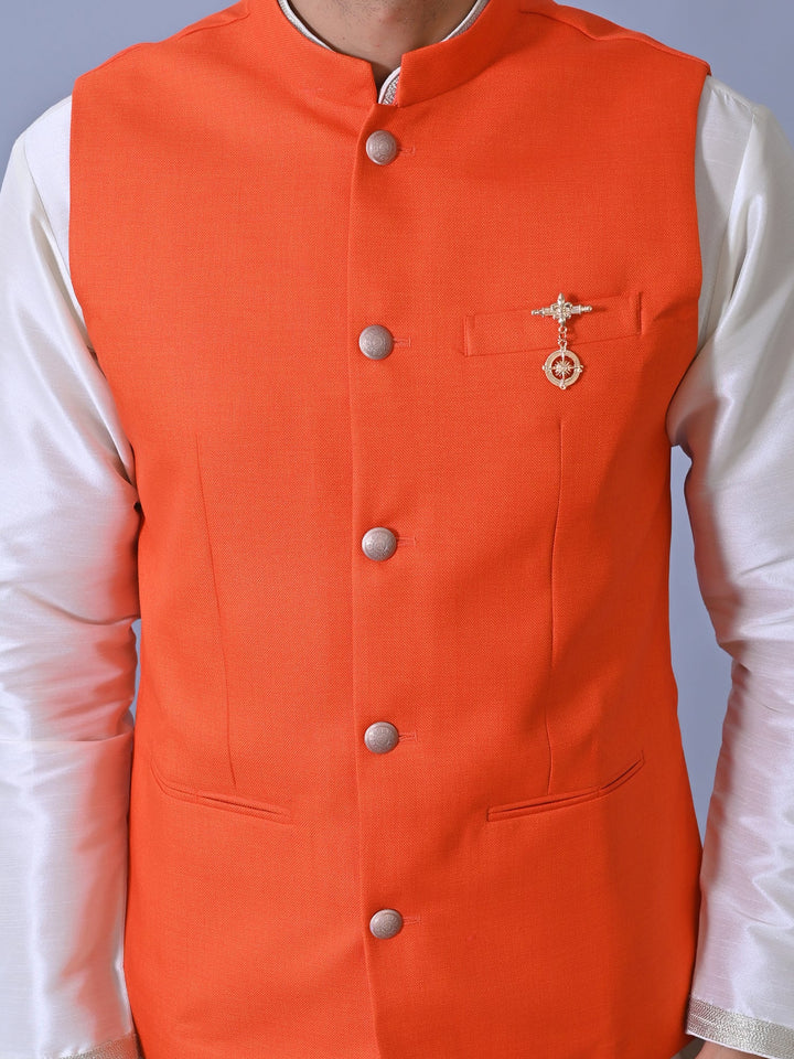 Textured Orange Nehru Jacket