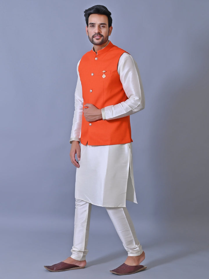 Textured Orange Nehru Jacket