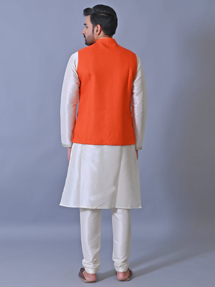 Textured Orange Nehru Jacket