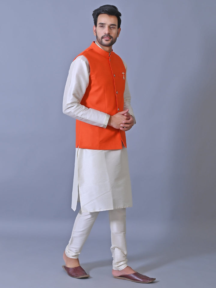 Textured Orange Nehru Jacket